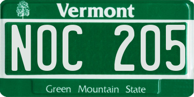 VT license plate NOC205