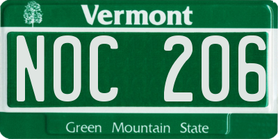 VT license plate NOC206