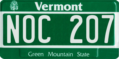 VT license plate NOC207