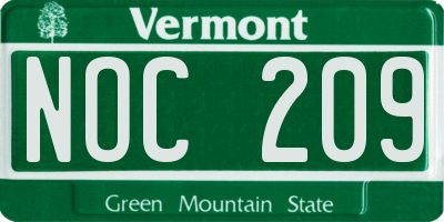 VT license plate NOC209