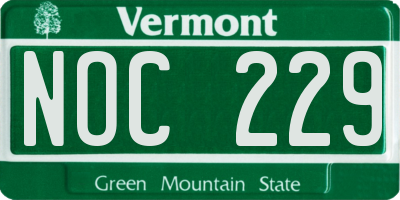 VT license plate NOC229