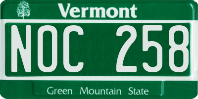 VT license plate NOC258