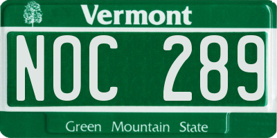 VT license plate NOC289