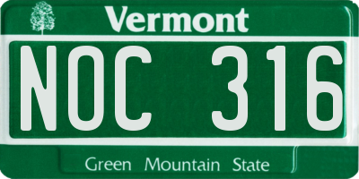 VT license plate NOC316