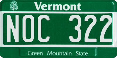 VT license plate NOC322