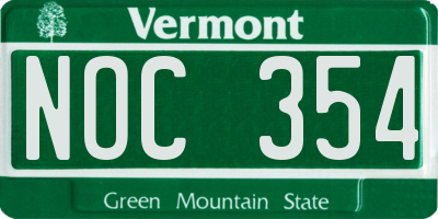 VT license plate NOC354