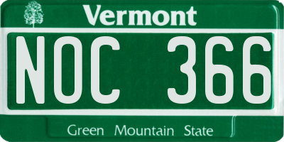 VT license plate NOC366