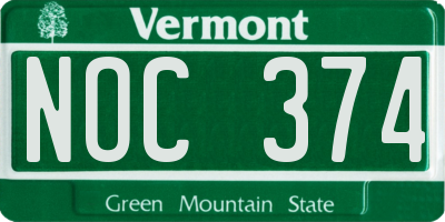 VT license plate NOC374