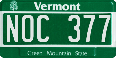 VT license plate NOC377