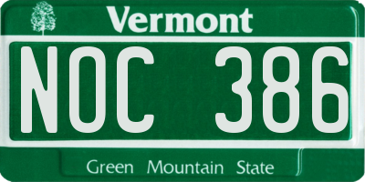 VT license plate NOC386