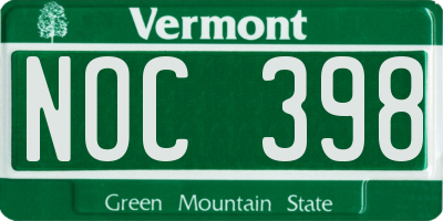 VT license plate NOC398