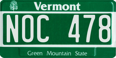 VT license plate NOC478