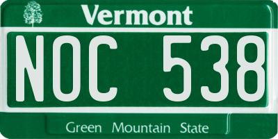 VT license plate NOC538