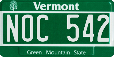 VT license plate NOC542