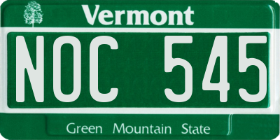 VT license plate NOC545