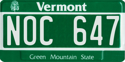 VT license plate NOC647