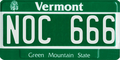 VT license plate NOC666