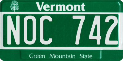 VT license plate NOC742