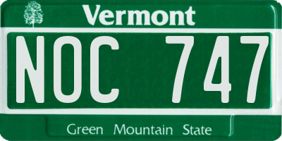 VT license plate NOC747