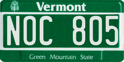 VT license plate NOC805