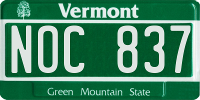 VT license plate NOC837
