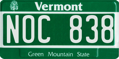 VT license plate NOC838
