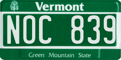 VT license plate NOC839