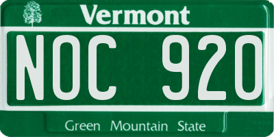 VT license plate NOC920