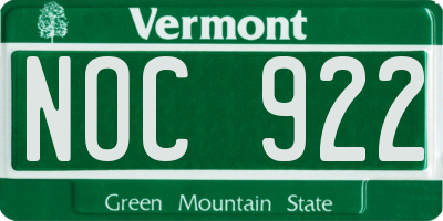 VT license plate NOC922