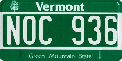 VT license plate NOC936