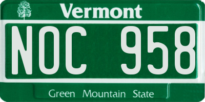 VT license plate NOC958