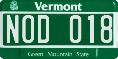 VT license plate NOD018