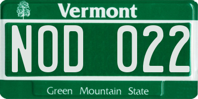 VT license plate NOD022