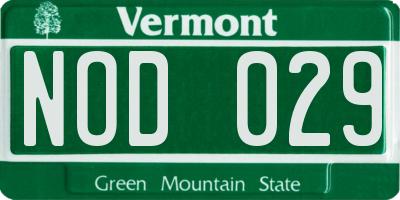 VT license plate NOD029