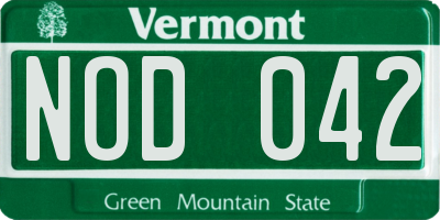 VT license plate NOD042