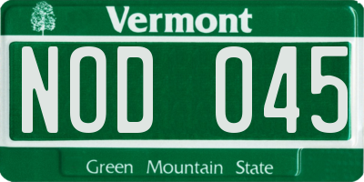 VT license plate NOD045