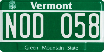 VT license plate NOD058