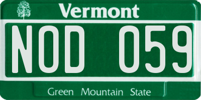 VT license plate NOD059