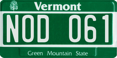 VT license plate NOD061