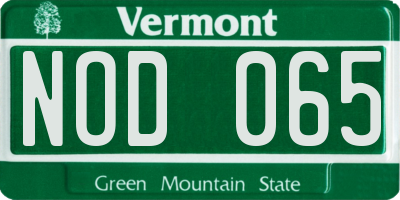 VT license plate NOD065