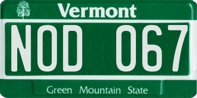 VT license plate NOD067