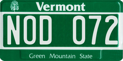 VT license plate NOD072