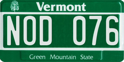 VT license plate NOD076