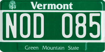 VT license plate NOD085
