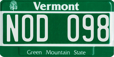 VT license plate NOD098