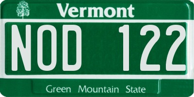 VT license plate NOD122