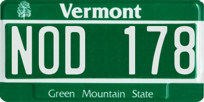 VT license plate NOD178