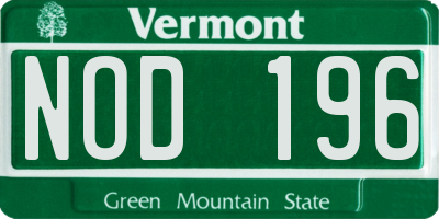 VT license plate NOD196
