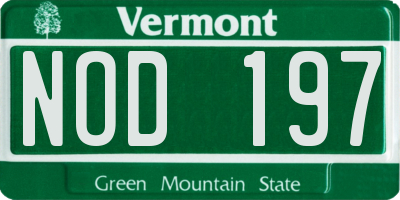 VT license plate NOD197