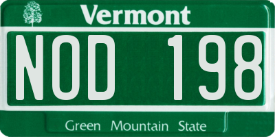 VT license plate NOD198